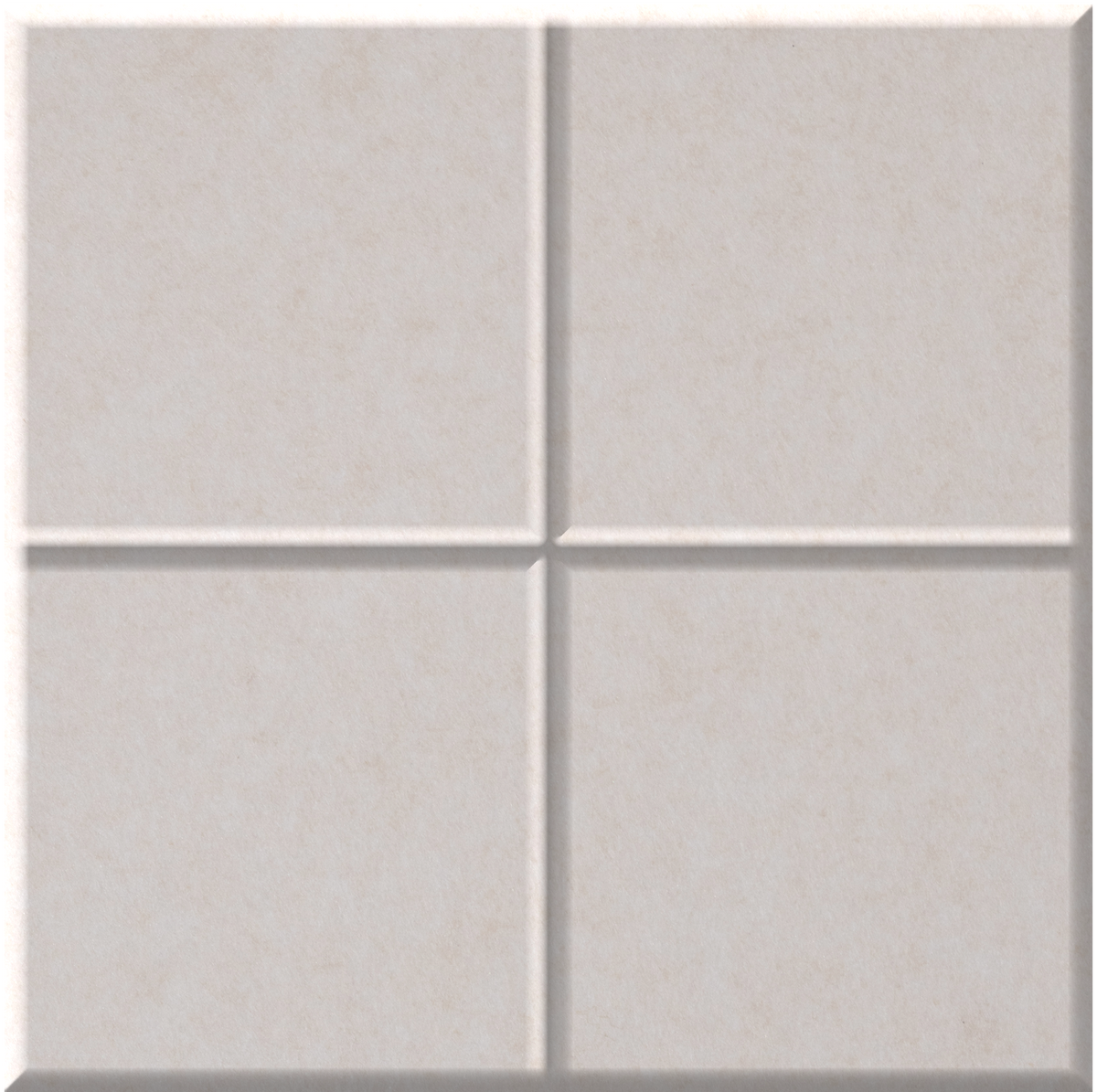 Four light beige square tiles arranged in a 2x2 grid with gray grout lines between them.
