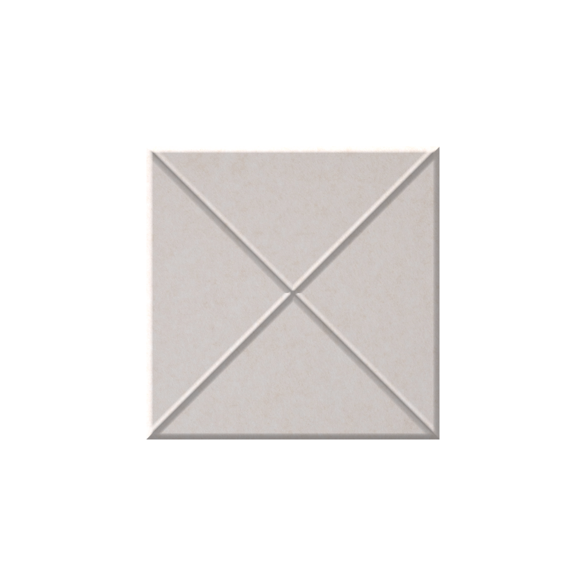 A square ceramic tile with a textured matte finish, featuring a geometric design of intersecting diagonal lines forming an X shape in the center, shown on a plain white background.