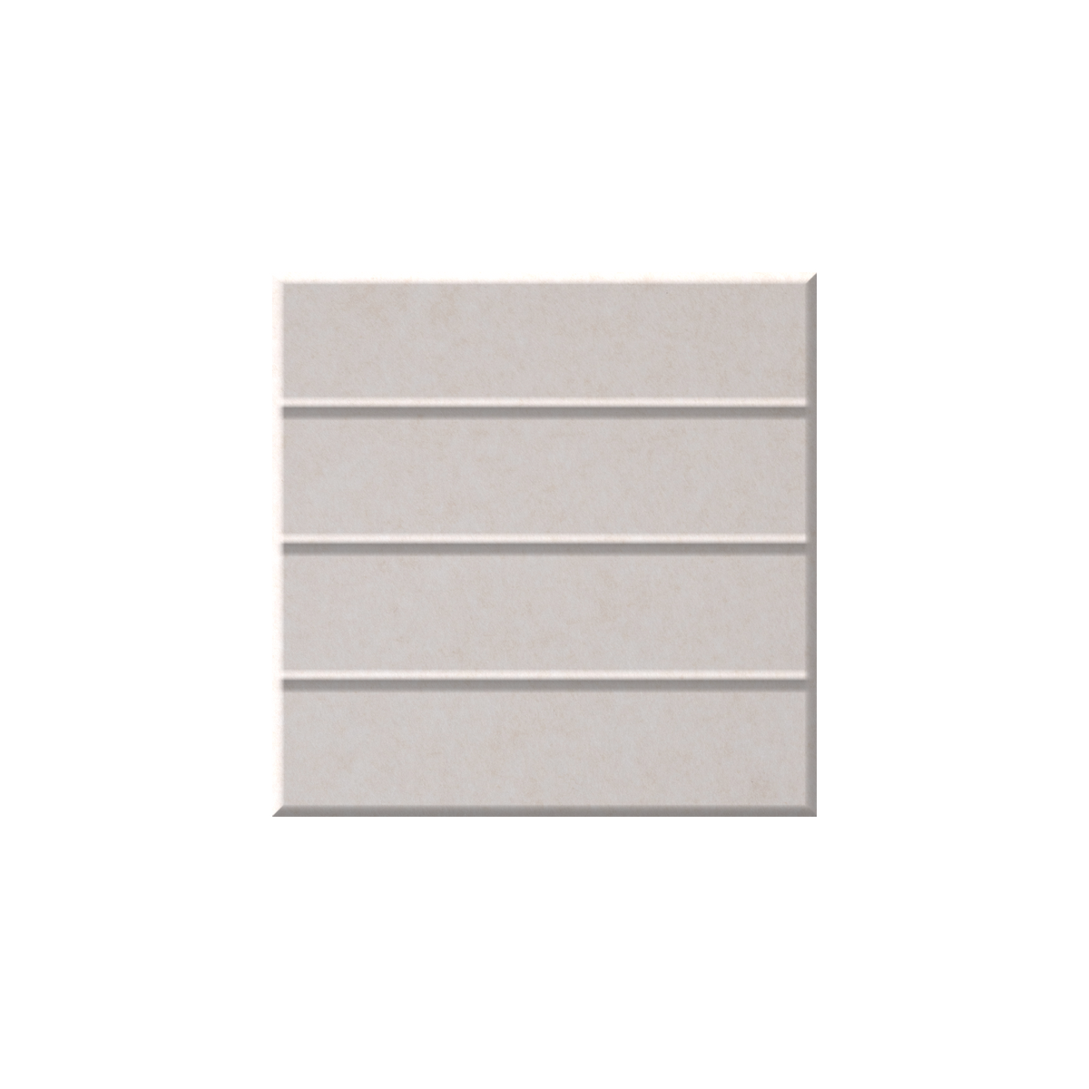 A square ceramic wall tile with a textured, horizontal ribbed design in a light warm gray or off-white color, shown on a solid white background.