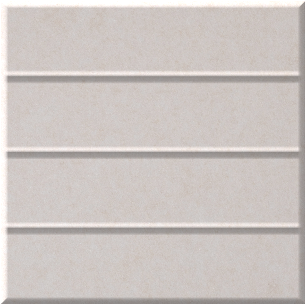 Beige tile with four horizontal gray stripes running parallel across the surface.