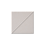 A square ceramic tile with a diagonal split design, featuring a light beige textured surface and a thin gray beveled edge, shown on a plain white background.