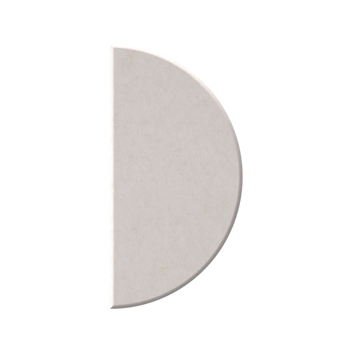 A single semi-circular, half-moon shaped tile or coaster in a light warm gray or beige color, shown on a solid white background.