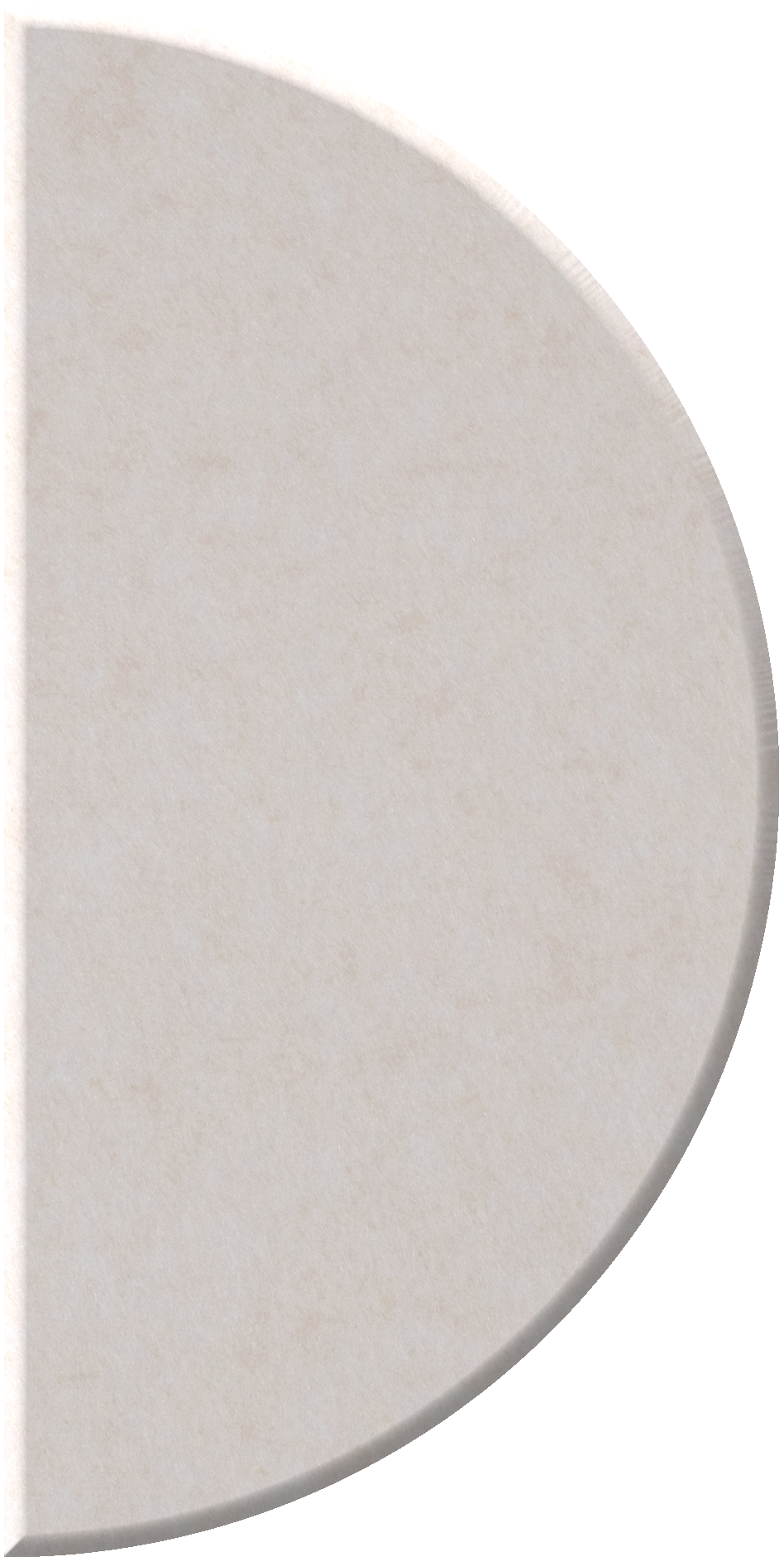 Half-circle tile with curved edge in light beige ceramic material.
