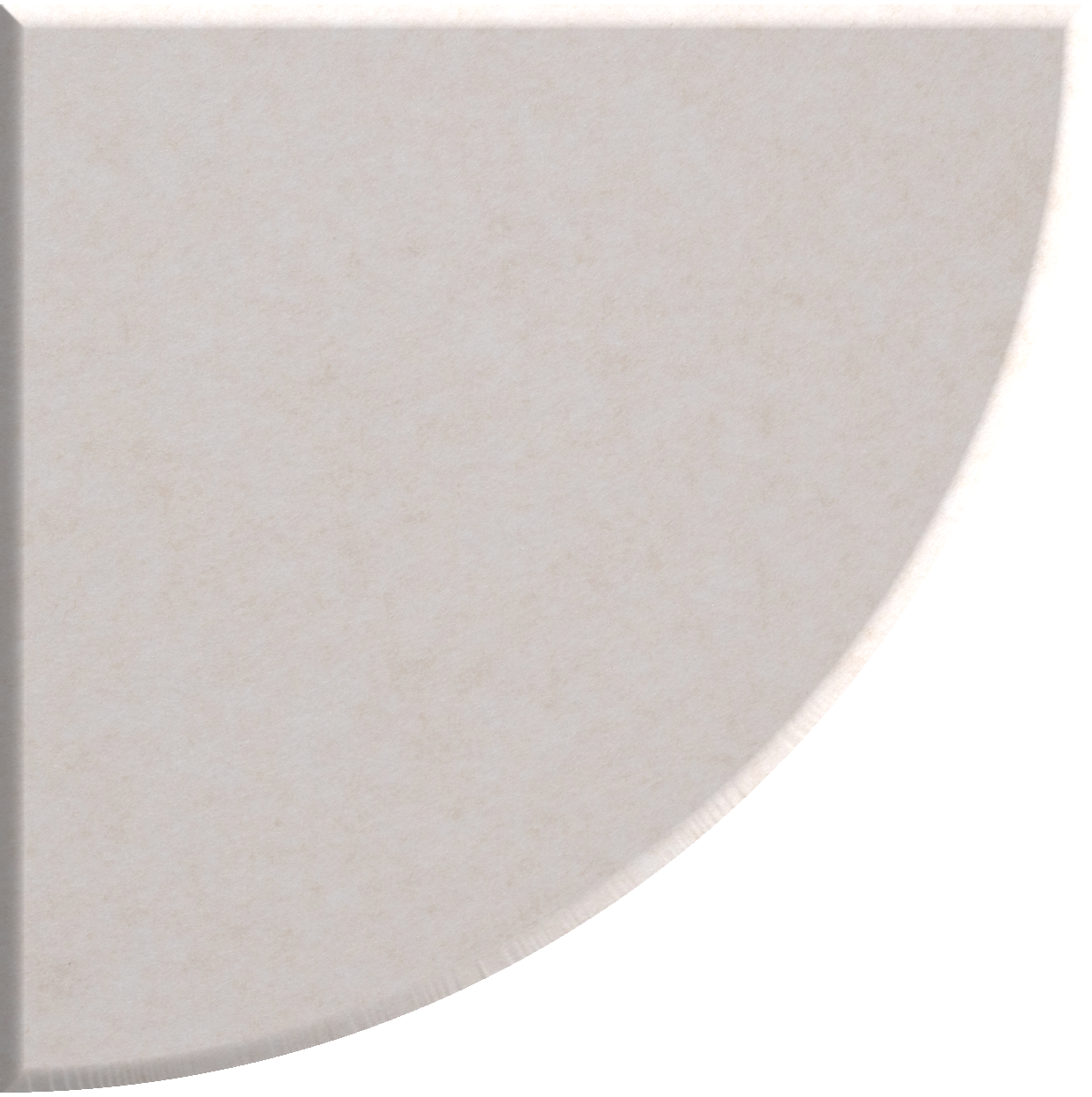 Light gray ceramic tile with quarter circle curved edge and matte finish.
