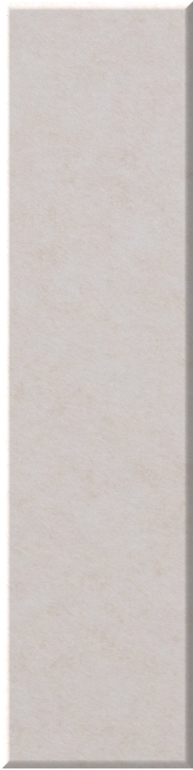 Vertical rectangular tile with light beige textured surface and beveled edge detailing.
