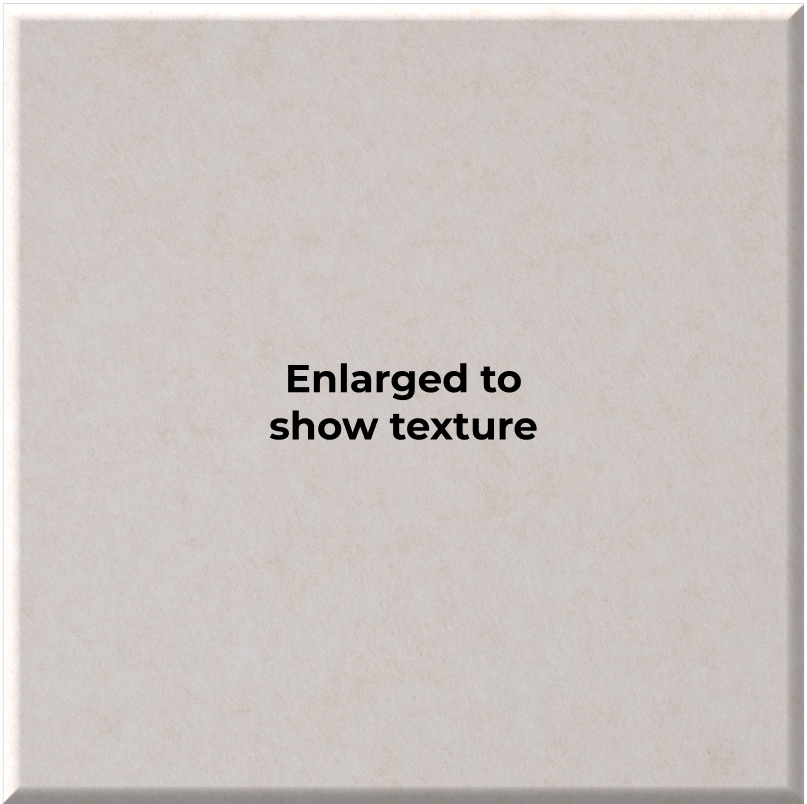 A square, light beige textured tile or material swatch with the centered text 'Enlarged to show texture' in black sans-serif font.