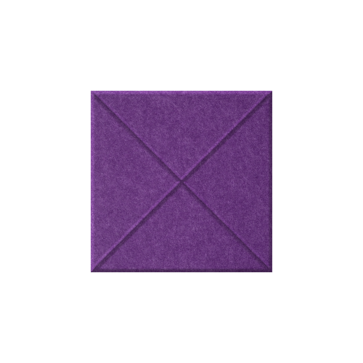 A square purple felt or fabric sample with a textured surface and stitched diagonal lines forming an X pattern, shown on a plain white background.
