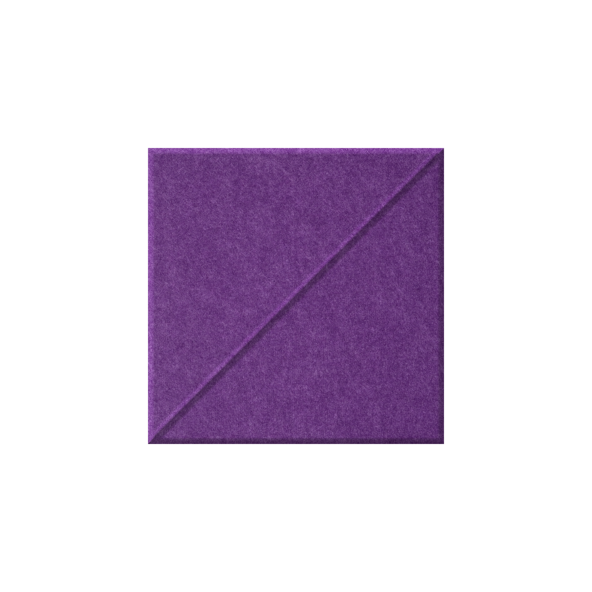 A square purple felt or fabric swatch with a diagonal seam, centered on a plain white background.