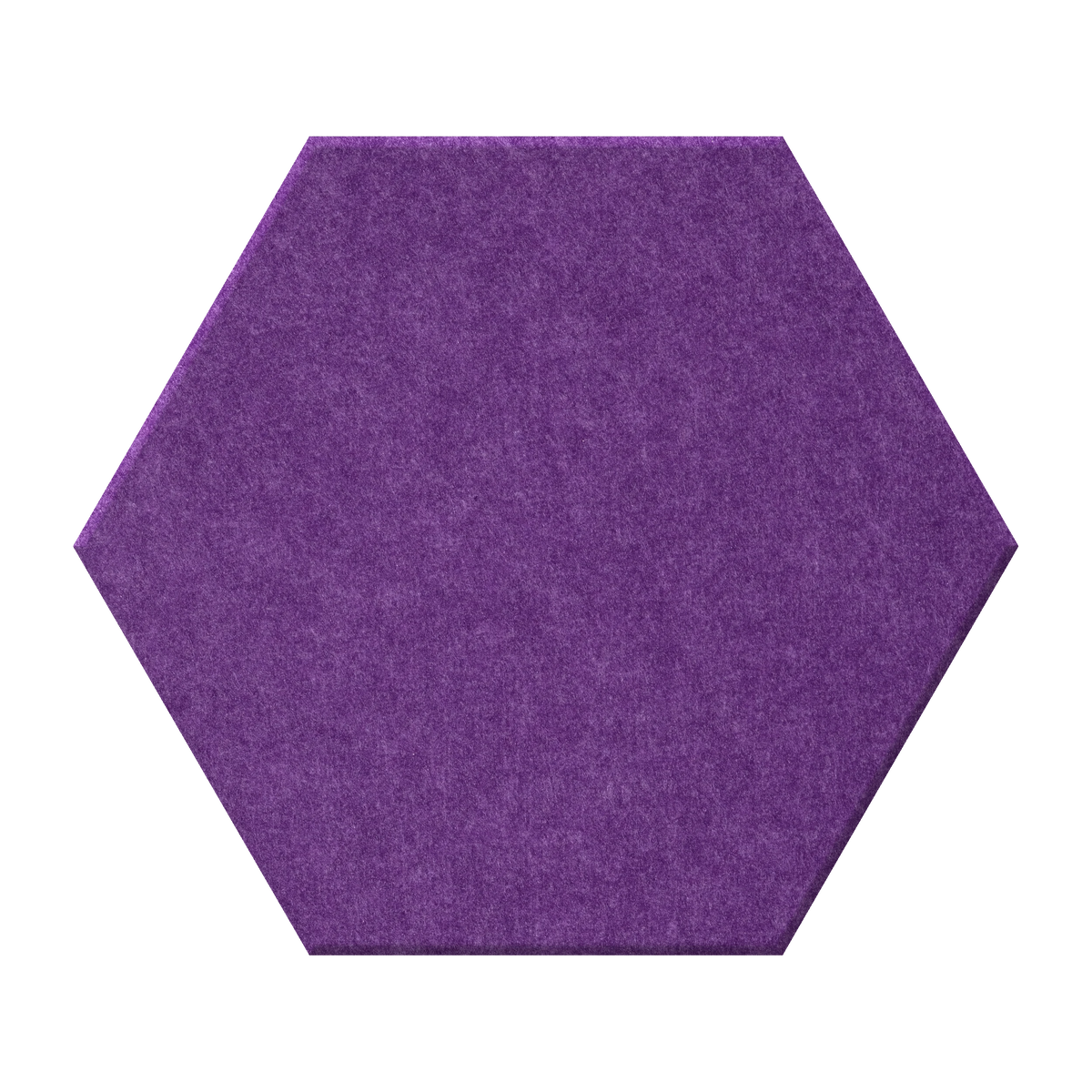 A single hexagonal purple felt acoustic panel shown from a top-down view on a solid white background.