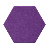 A single hexagonal purple felt acoustic panel shown from a top-down view on a solid white background.