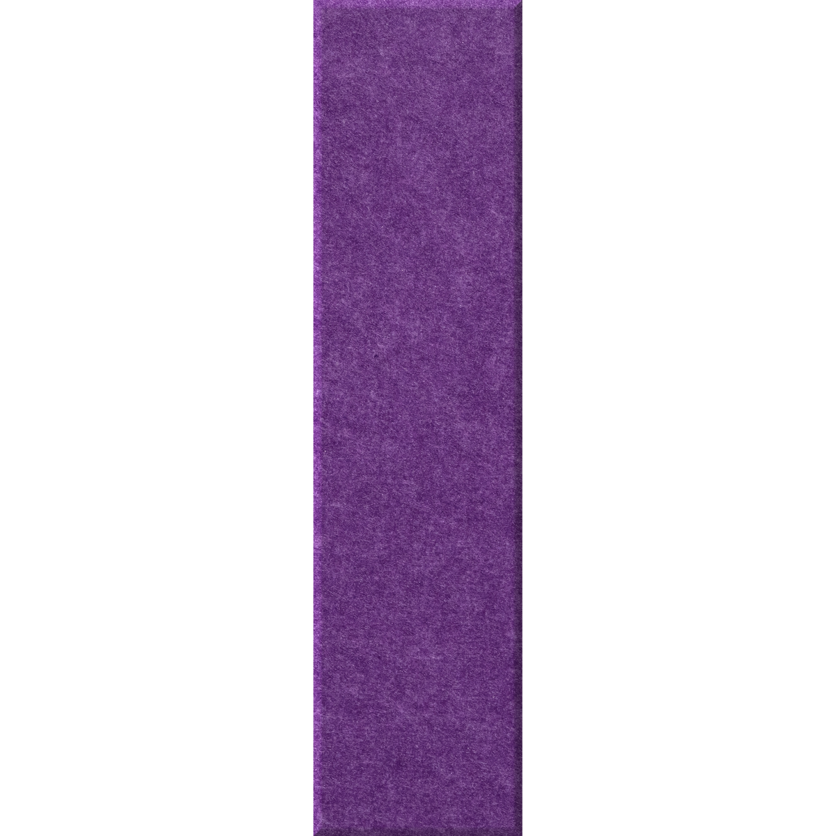 A vertical rectangular sample of textured purple material, likely a fabric or carpet swatch, centered on a plain white background.