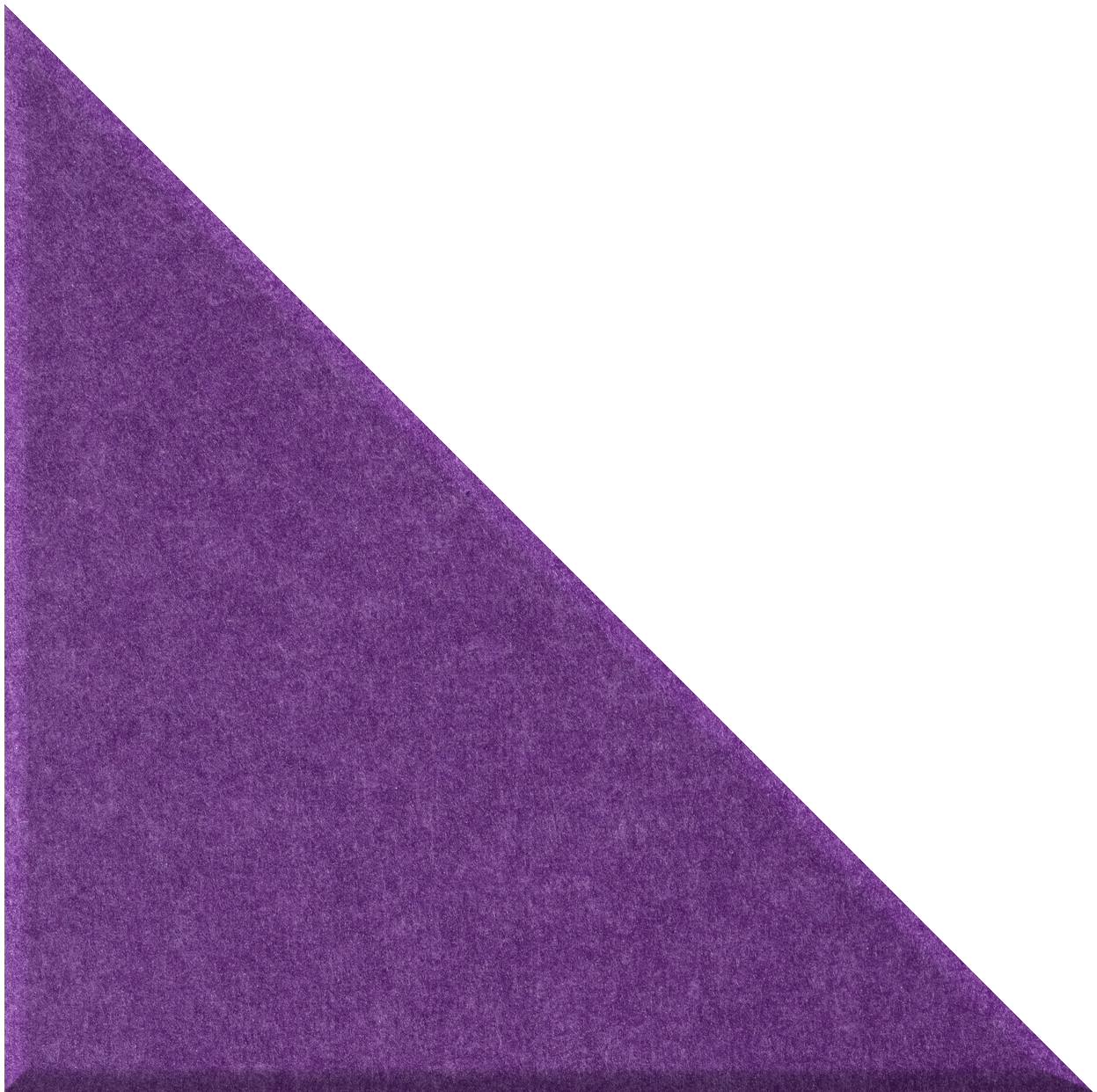 Purple right-angled triangle tile with textured surface.