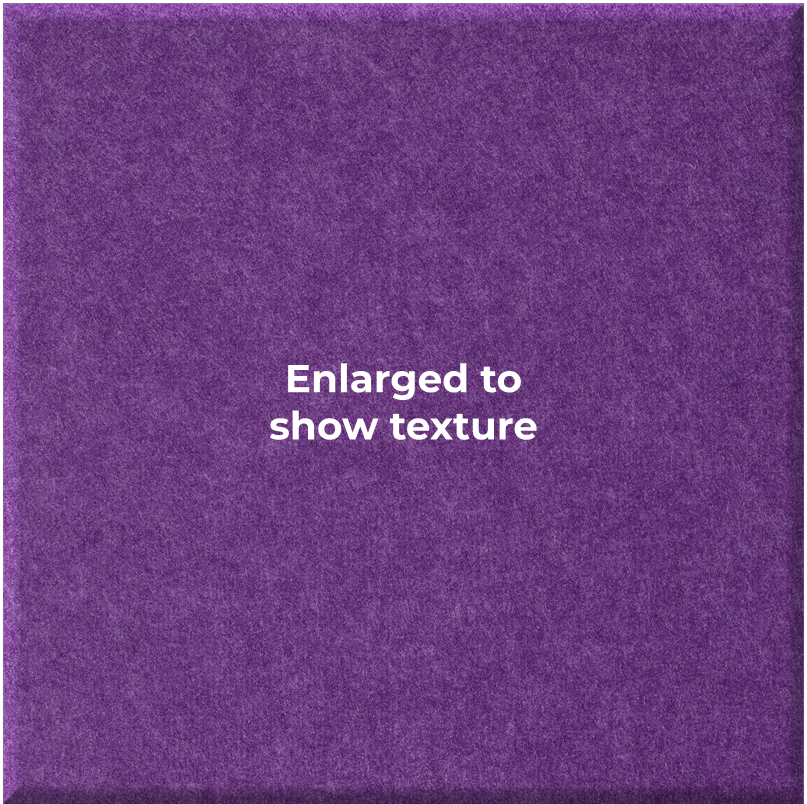 A close-up textured purple surface with centered white text reading 'Enlarged to show texture'.