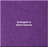 A close-up textured purple surface with centered white text reading 'Enlarged to show texture'.