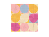 circle and square geometric design, warm tones, yellow, pink blue