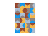 groovy tuesday geometric wall art design with red, yellow, blue and gray shapes.