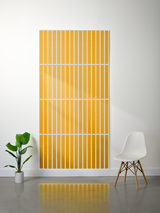 Large rectangular felt sheet with yellow and white parallel vertical stripe engraving pattern divided into four sections.