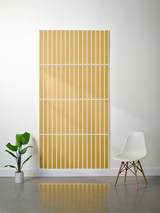 Large felt sheet with mustard yellow background and white parallel vertical line engraving pattern divided into four sections