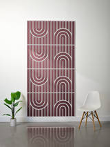 Burgundy felt sheet with white engraved geometric arch and vertical line pattern in four repeated sections.