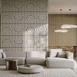 Modern living room with large acoustic accent wall 