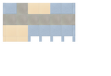 Long wall design layout showing horizontal sections in blue, beige, and gray tones with rectangular panel divisions.