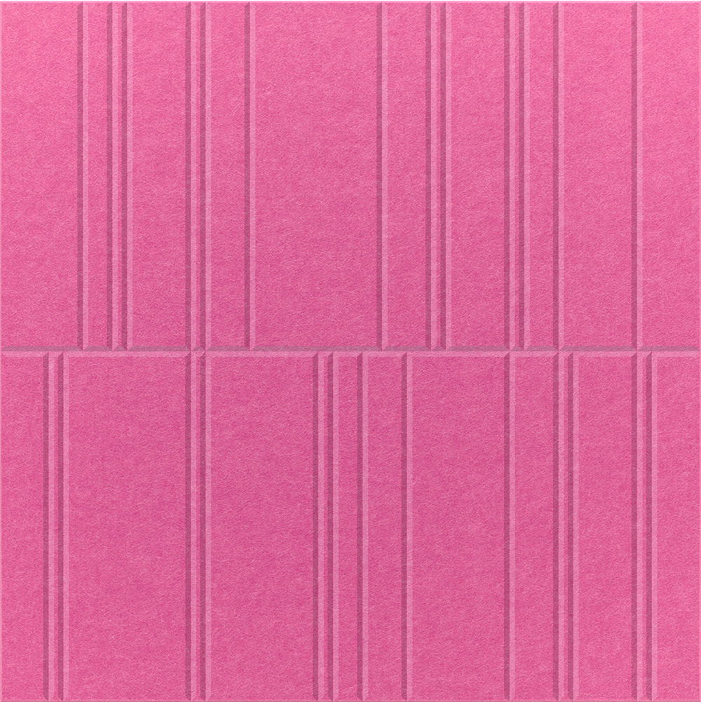 Hot Pink 2' x 2' felt wall panel with many lines in the offset design