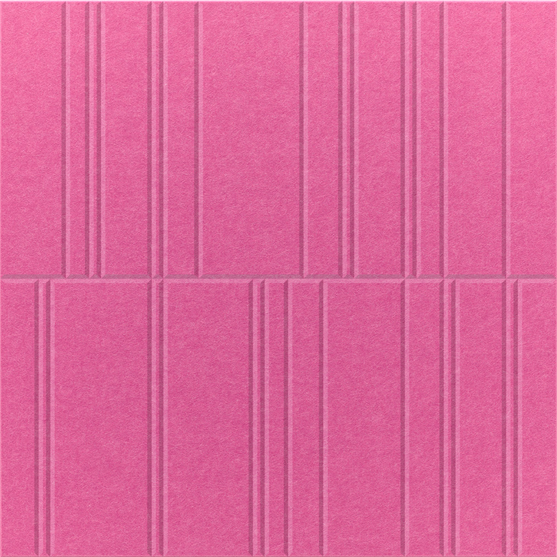 Hot Pink 2' x 2' felt wall panel with many lines in the offset design