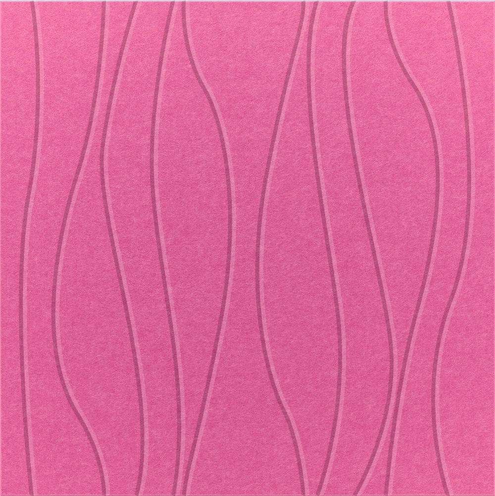 Hot pink 2' x 2' felt wall panel with wavy lines in the River design