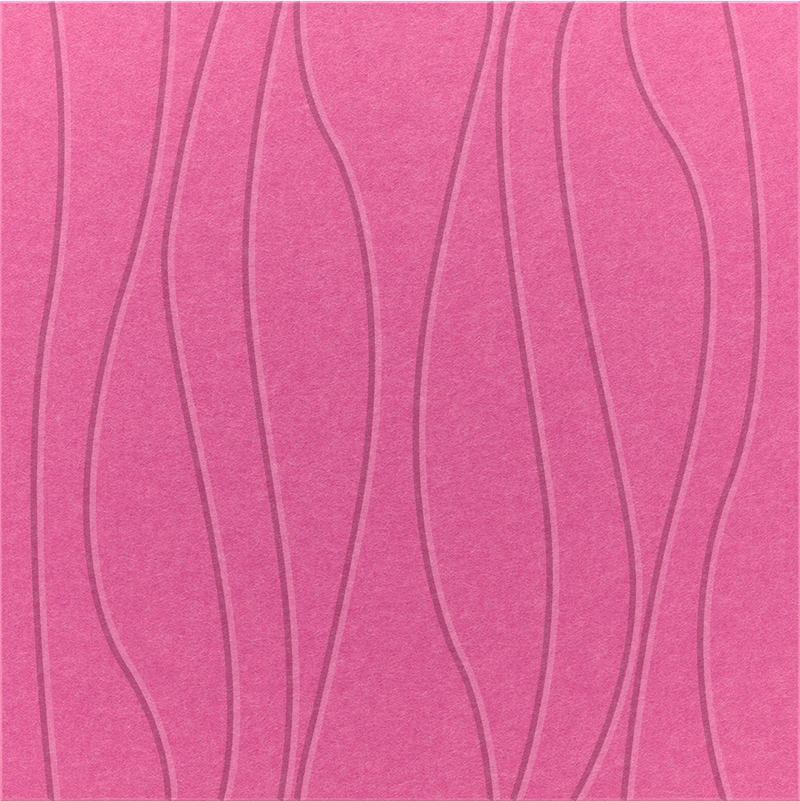 Hot pink 2' x 2' felt wall panel with wavy lines in the River design