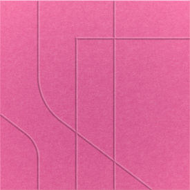 Hot Pink 2' x 2' felt wall panel with straight and curved lines in the subway design.