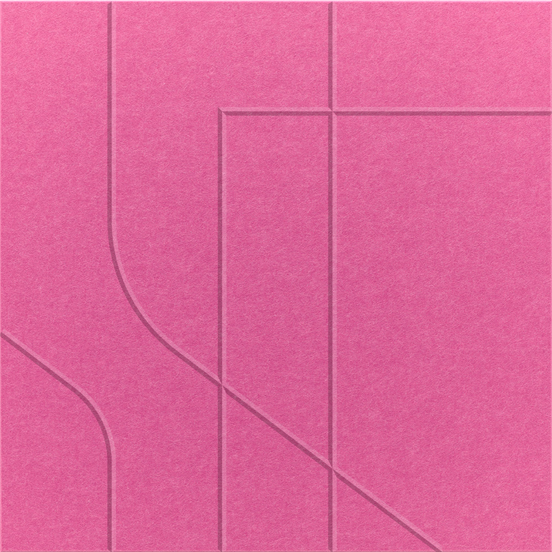 Hot Pink 2' x 2' felt wall panel with straight and curved lines in the subway design.