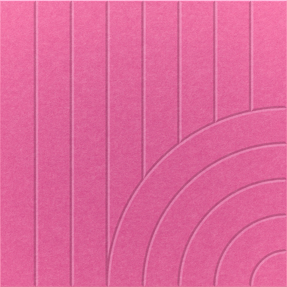 Hot Pink 2' x 2' felt wall panel with straight and curved lines in the tangent design