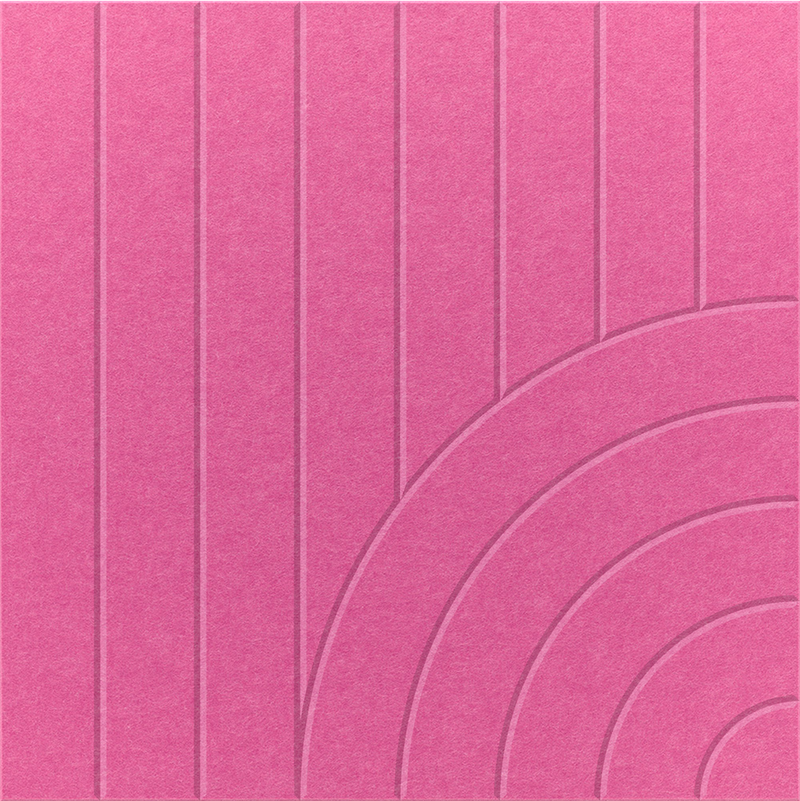 Hot Pink 2' x 2' felt wall panel with straight and curved lines in the tangent design