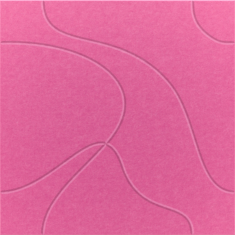 Hot Pink 2' x 2' felt wall panel with curvy lines in the topo design