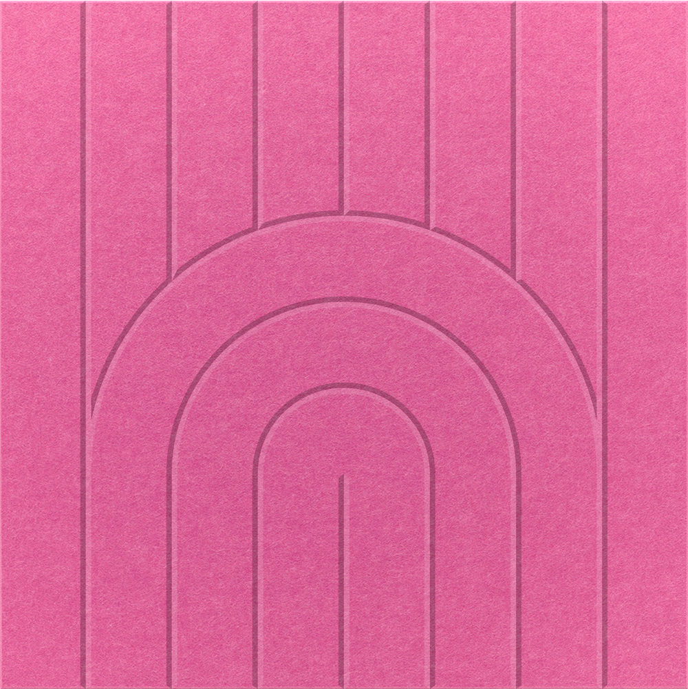 Hot Pink 2' x 2' felt wall panel with straight and curved lines in the zen design.