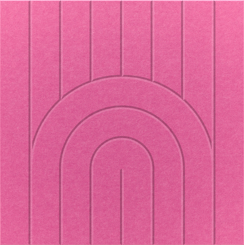 Hot Pink 2' x 2' felt wall panel with straight and curved lines in the zen design.