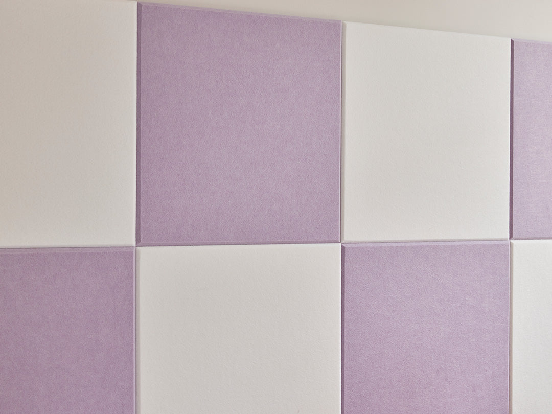 Felt Right wall art purple and white square felt tiles