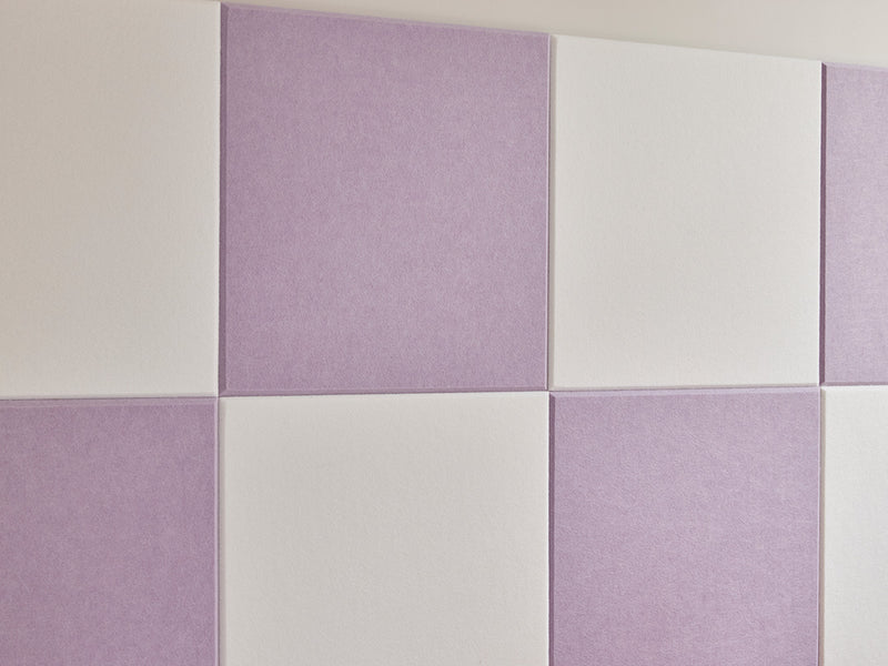 Felt Right wall art purple and white square felt tiles