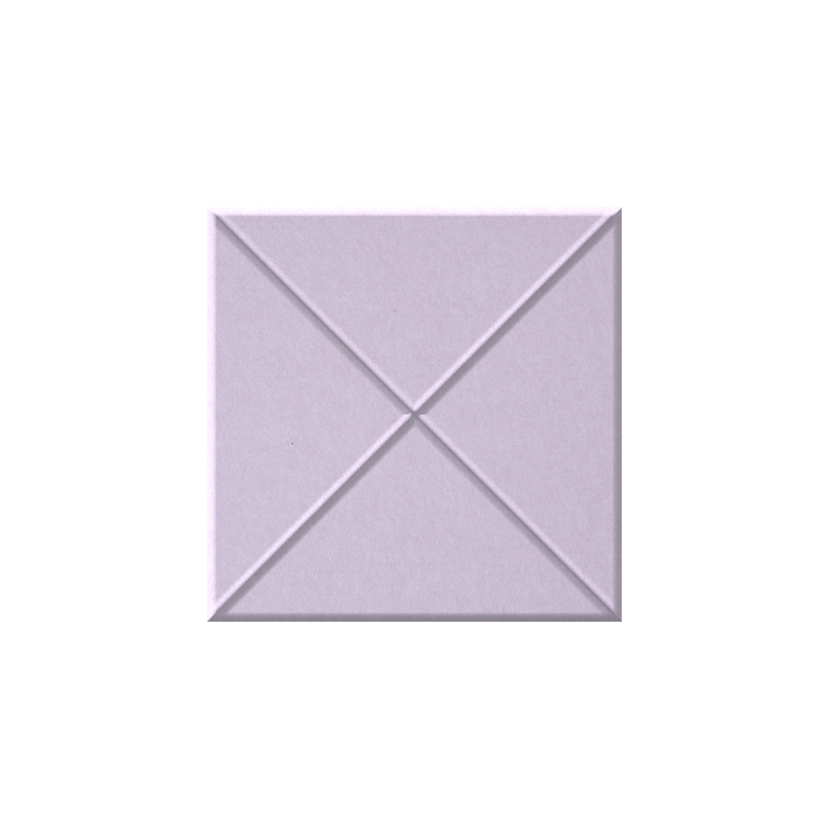 A square lavender tile with a textured surface and a geometric design of intersecting diagonal lines forming an X in the center, isolated on a white background.