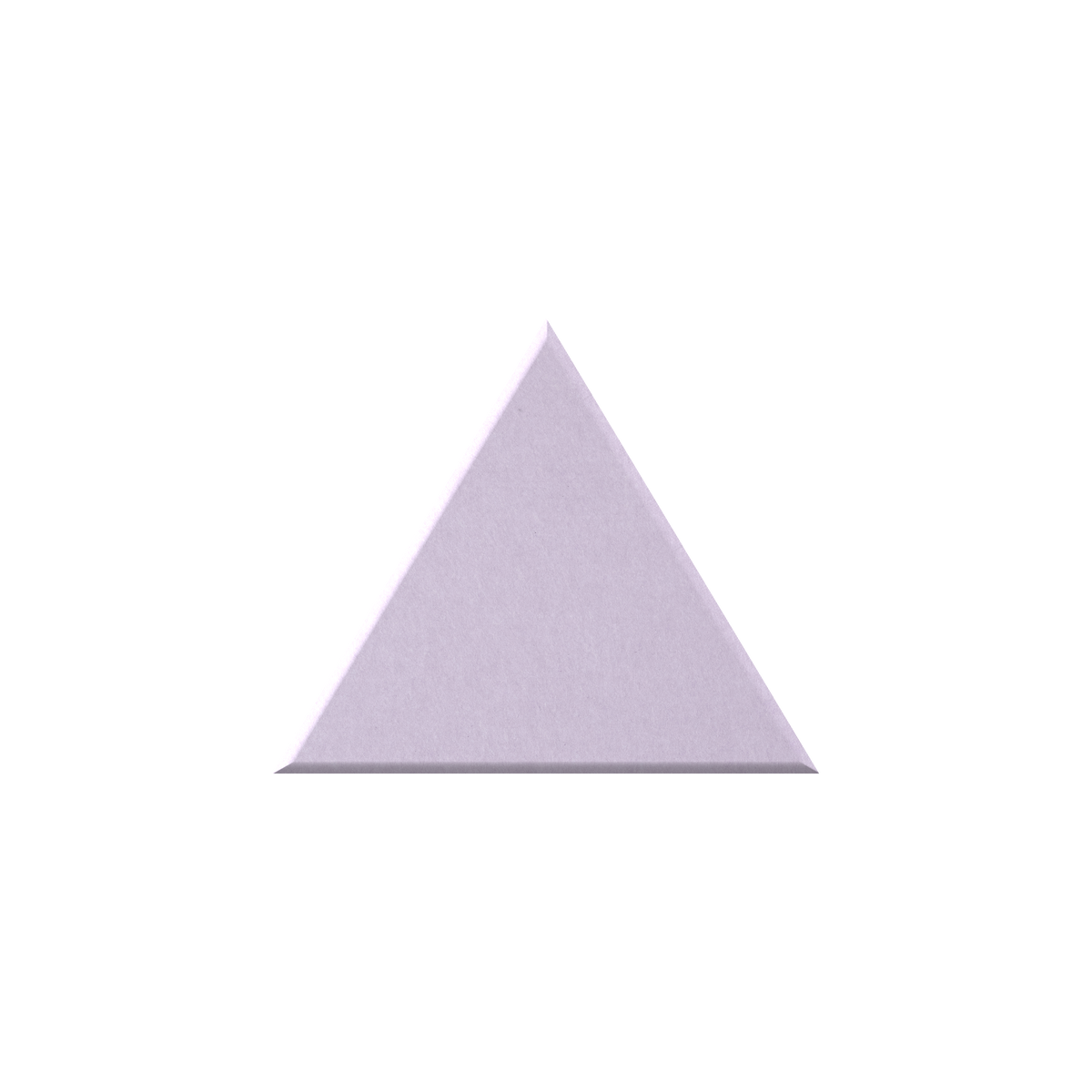 A light lavender purple triangle-shaped tile or coaster on a solid white background.