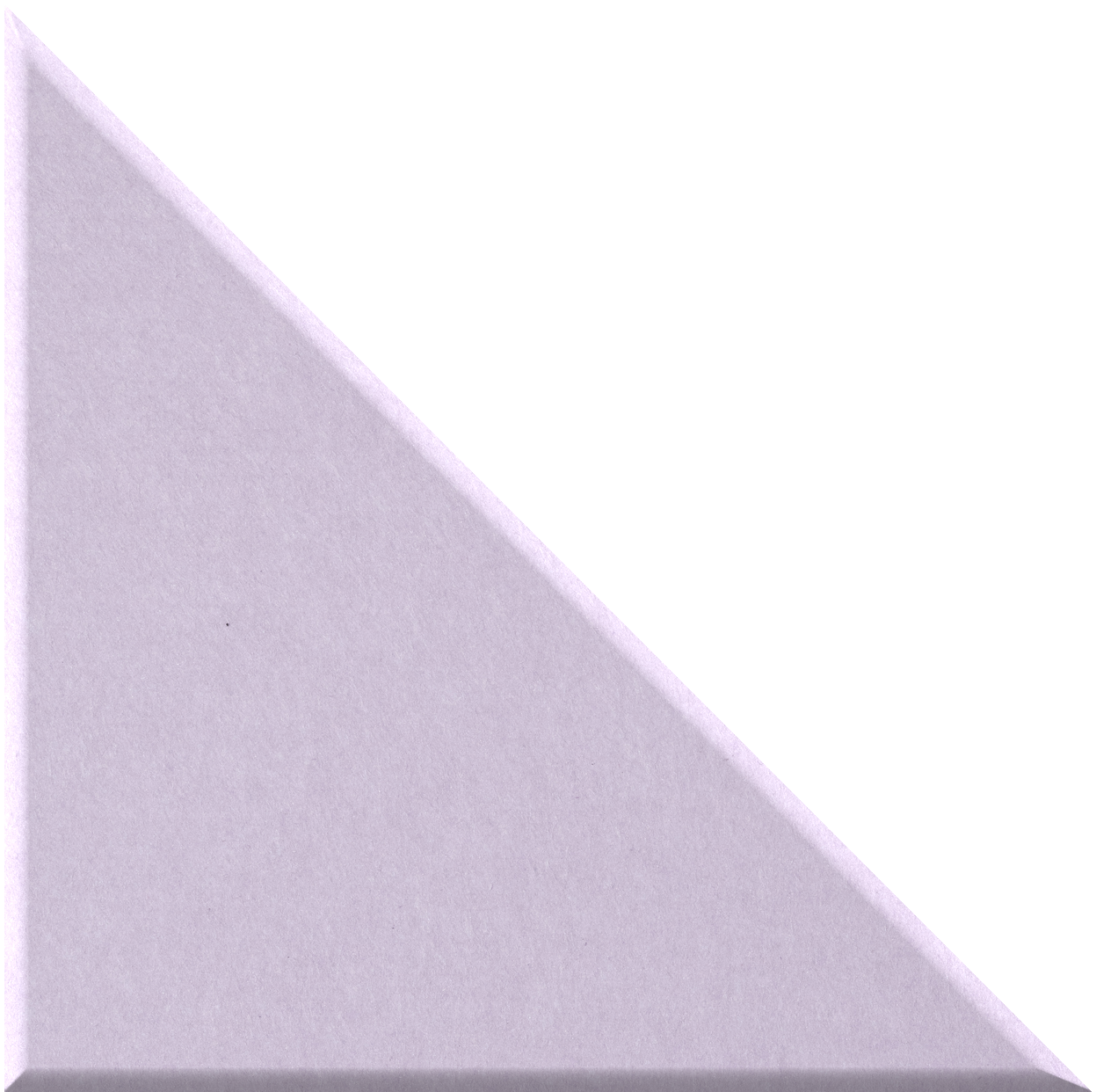 Light purple right triangle tile with a smooth matte finish and beveled edges.