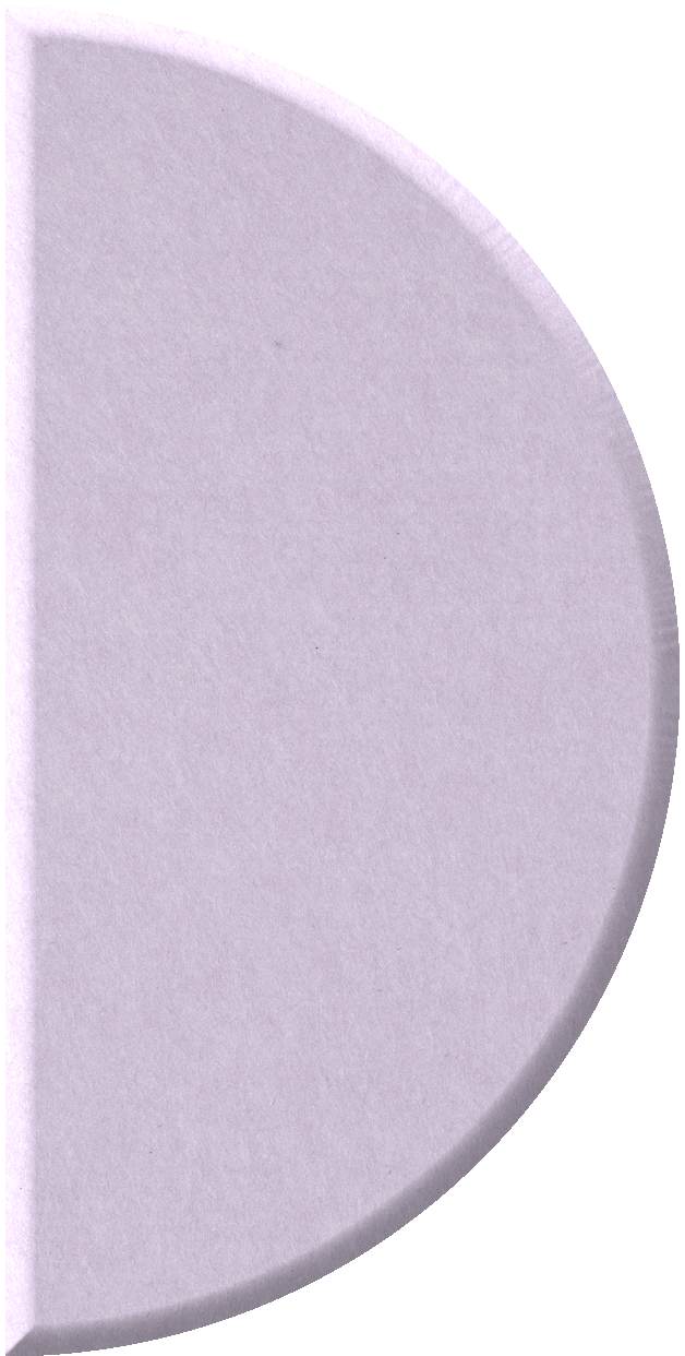 Light purple half-circle tile with curved edge and slightly beveled sides shown in three-quarter view.