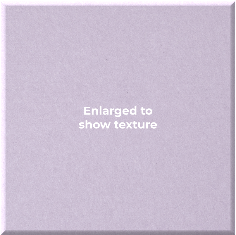 A square lavender-purple textured surface with the centered text 'Enlarged to show texture' in white, indicating a material or color sample.