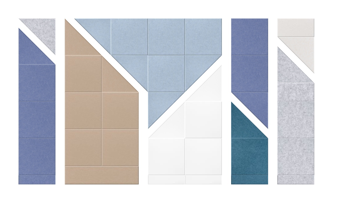 Modern geometric city scape design in acoustic felt wall panels