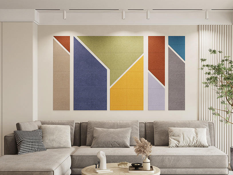 midtown design made out of felt on a living room wall.