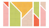 A Felt Right Wall Design in an abstract patterned tile with swirls of various colors including pink, green, yellow, and beige.
