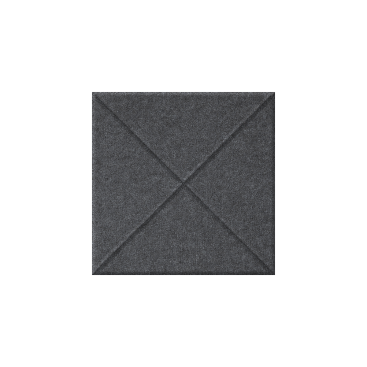 A square dark gray felt or fabric panel with stitched diagonal lines forming an X pattern, shown against a plain white background.
