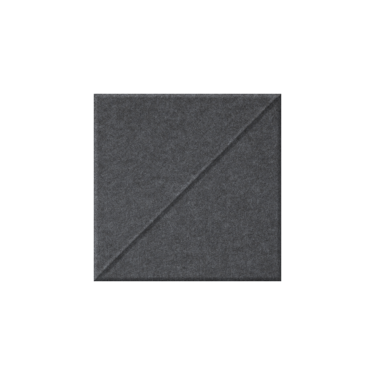 A square dark gray felt or fabric sample with a diagonal seam dividing it into two triangles, shown on a plain white background.