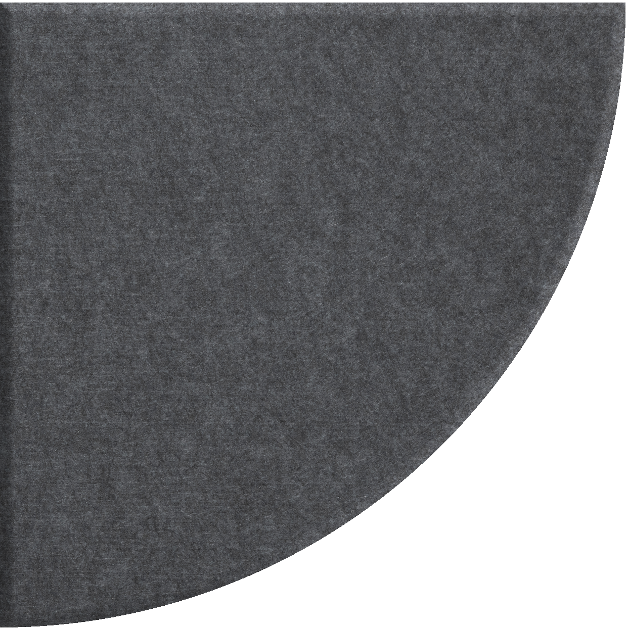 Dark gray quarter circle tile with curved edge and textured surface.