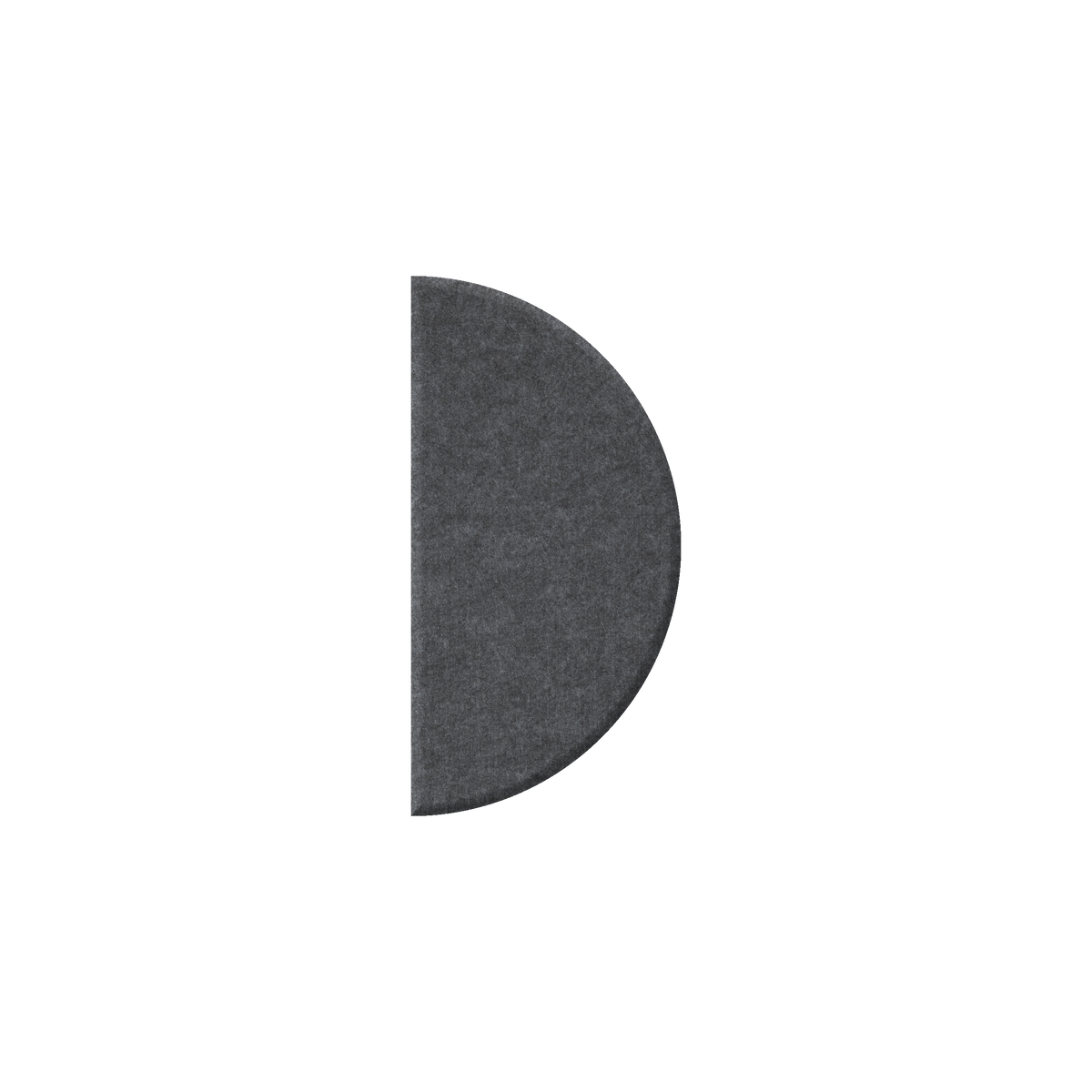 A dark gray, semi-circular felt or fabric panel with a textured surface, shown against a solid white background.